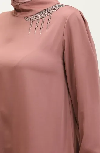 Steindetaillierte Kurze Bluse Dusty Rose T1655 731