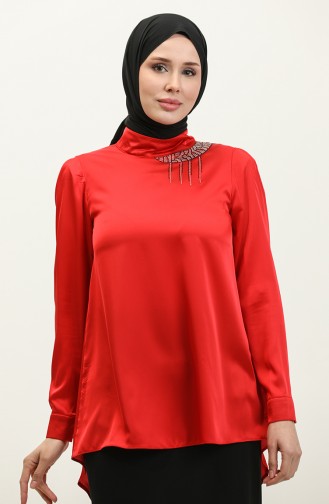 Steen Gedetailleerde Korte Blouse Rood T1655 732