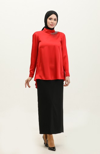 Steen Gedetailleerde Korte Blouse Rood T1655 732