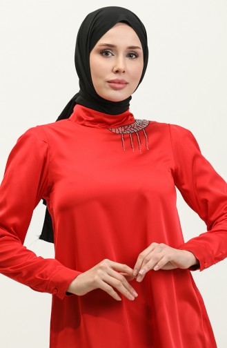 Steen Gedetailleerde Korte Blouse Rood T1655 732