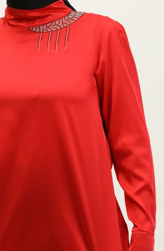 Taş Detaylı Kısa Bluz Kırmızı T1655