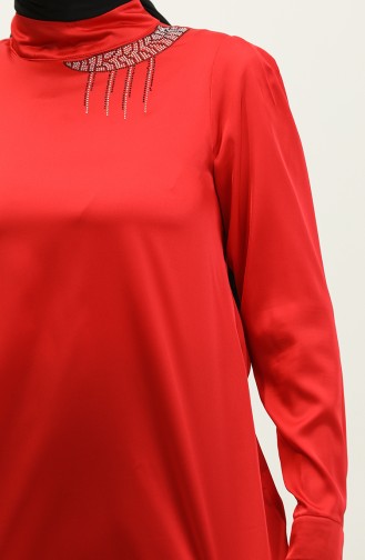 Steen Gedetailleerde Korte Blouse Rood T1655 732