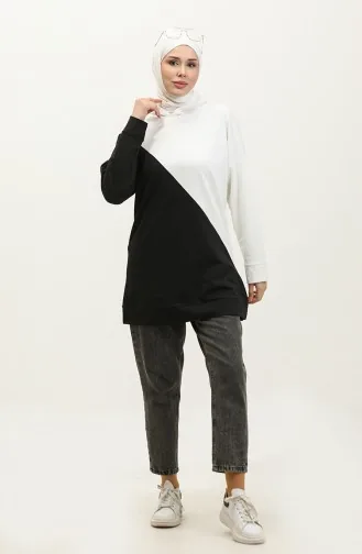 Sweatshirt Met Capuchon 23128-01 Zwart Ecru 23128-01