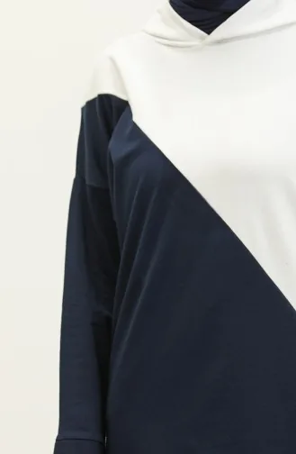 Sweatshirt Met Capuchon 23128-02 Marineblauw Ecru 23128-02