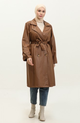 Large Size Leather Trench Coat Brown K262D 774