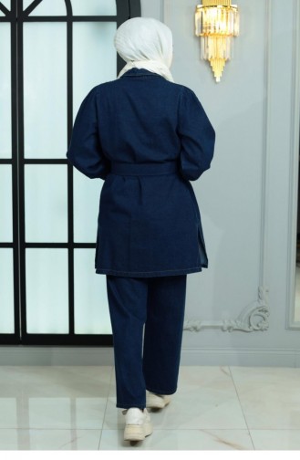 Costume En Jean Avec Col Et Épaule Stoned Bleu Foncé 19186 15097