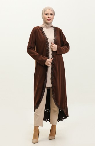 Lace Detailed Suede Cape Brown K140 776