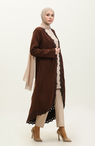 Lace Detailed Suede Cape Brown K140 776