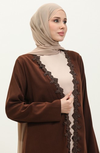 Lace Detailed Suede Cape Brown K140 776