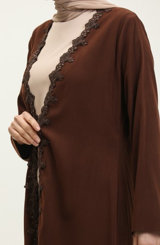Lace Detailed Suede Cape Brown K140 776
