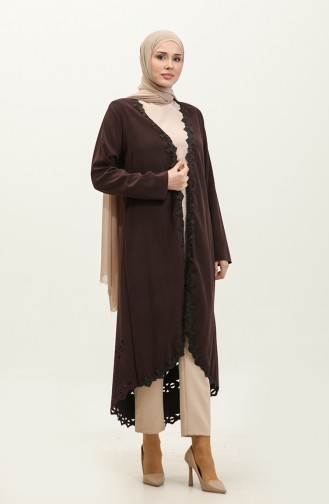 Lace Detailed Suede Cape Plum K140 778