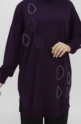 Sweat Détaillé Pierre Et Broderie En Tissu Score 2 Fils 10346-03 Violet 10346-03