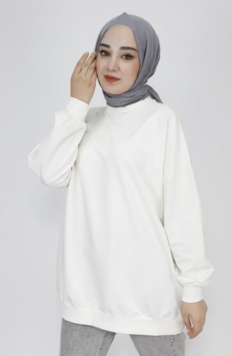 2 İp Kumaş Tüy Ve İnci Detaylı Oversize Sweatshirt 23282-04 Ekru