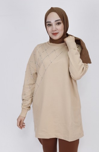 Sweatshirt Tissu 2 Fils Imprimé Pierre à Carreaux 23284-01 Beige 23284-01