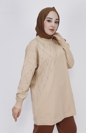 Sweatshirt Tissu 2 Fils Imprimé Pierre à Carreaux 23284-01 Beige 23284-01