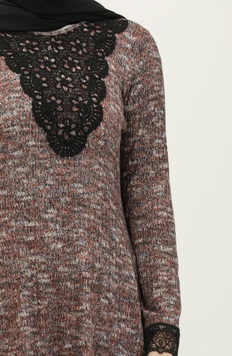 Tunique En Tricot Détaillée En Dentelle Rouge Bordeaux T1005 735