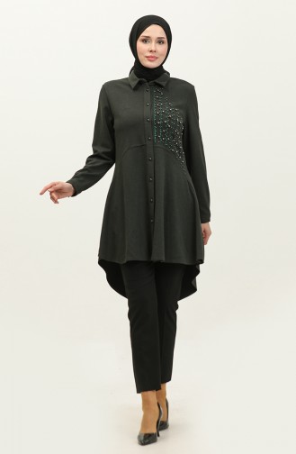 Stone Detailed Tunic Green T1016 738