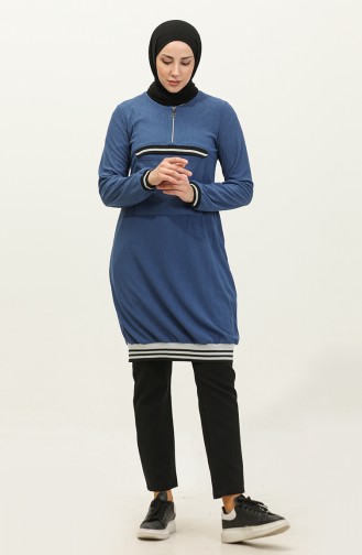 Front Pocket Detailed Tunic Blue T1406 788