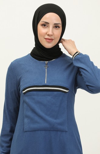 Front Pocket Detailed Tunic Blue T1406 788