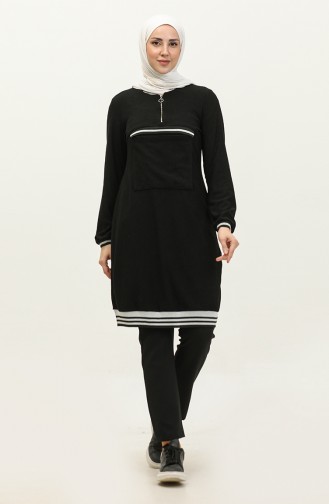 Front Pocket Detailed Tunic Black T1406 789