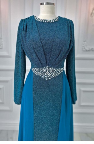 Amine Hüma Cevher Robe De Soirée Hijab Pétrole 3150
