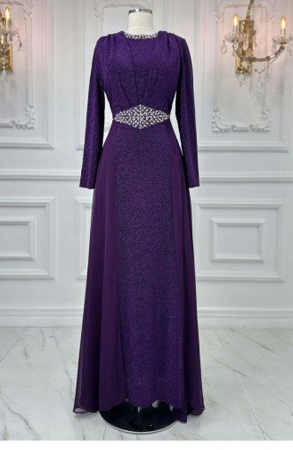 Amine Hüma Cevher Robe De Soirée Hijab Violet 3152