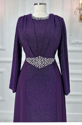 Amine Hüma Cevher Robe De Soirée Hijab Violet 3152