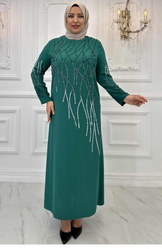 Amine Huma Berrin Hijab Evening Dress Emerald 3171