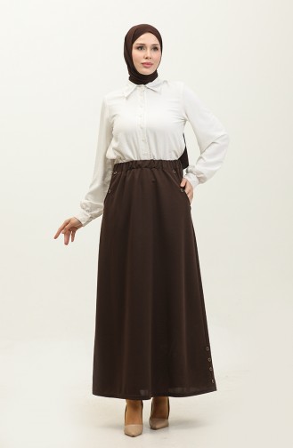 Feride Buttoned Women`s Skirt 4202-03 Brown 4202-03