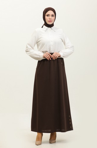 Feride Buttoned Women`s Skirt 4202-03 Brown 4202-03