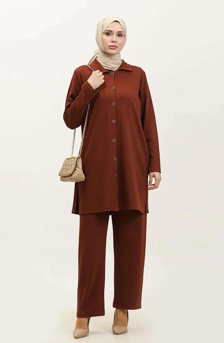 Ensemble Double Pantalon Tunique Asiatique 2611-05 Tan 2611-05