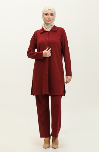 Ensemble Double Pantalon Tunique Asiatique 2611-07 Rouge Claret 2611-07