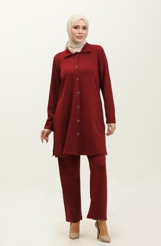 Ensemble Double Pantalon Tunique Asiatique 2611-07 Rouge Claret 2611-07