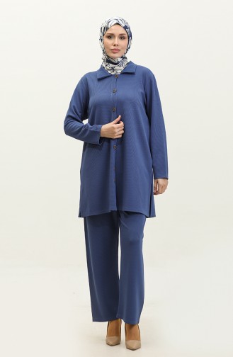 Ensemble Double Pantalon Tunique Asiatique 2611-08 Indigo 2611-08