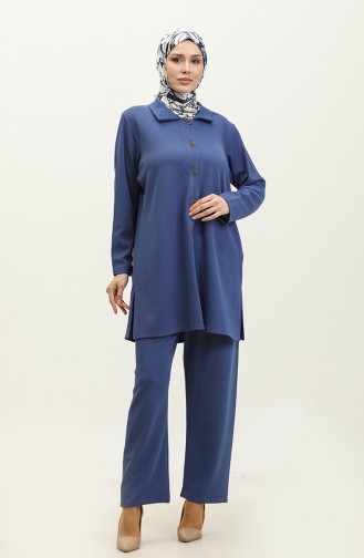 Ensemble Double Pantalon Tunique Asiatique 2611-08 Indigo 2611-08