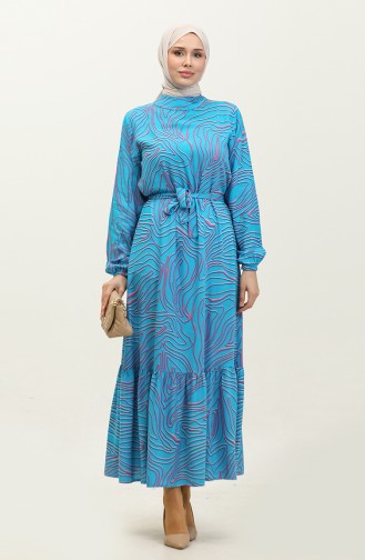 Viscose-jurk Met Streeppatroon En Riem 0234-06 Blauw 0234-06