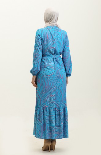 Viscose-jurk Met Streeppatroon En Riem 0234-06 Blauw 0234-06