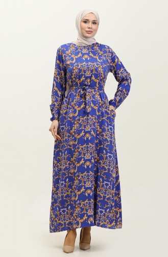 Hümeyra Patterned Viscose Dress 0322-04 Saxe 0322-04