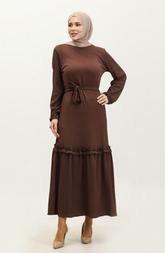 Belgüzar Skirt Shirred Dress NZR003A-10 Brown 003A-10