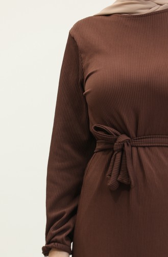 Belgüzar Eteği Büzgülü Elbise NZR003A-10 Kahverengi