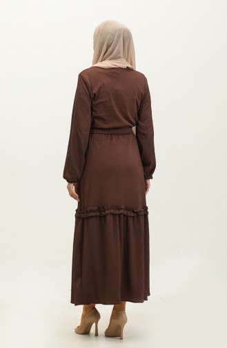 Belgüzar Eteği Büzgülü Elbise NZR003A-10 Kahverengi