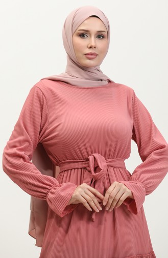 Robe Froncée Jupe Belgüzar NZR003B-08 Rose Poussiéreux 003B-08