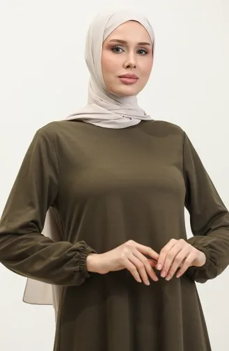 Kleid mit elastische Ärmel 0650-02 Khaki 0650-02