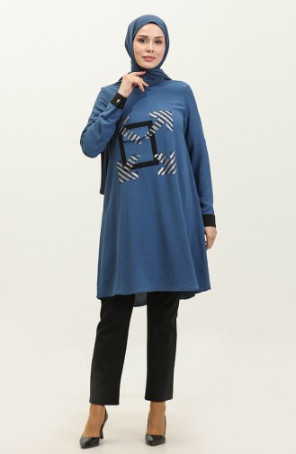 Stone Detailed Tunic Blue T1623 807