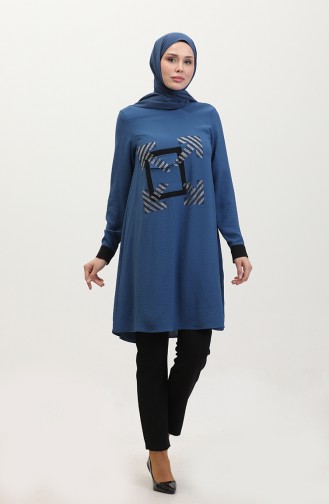 Stone Detailed Tunic Blue T1623 807