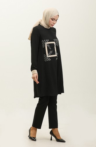 Stone Detailed Tunic Black T1623 812