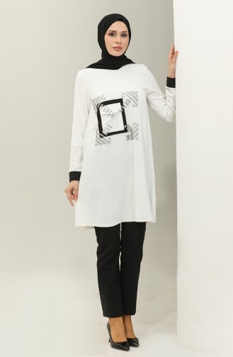 Stone Detailed Tunic White T1623 813