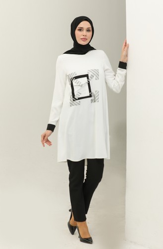 Stone Detailed Tunic White T1623 813