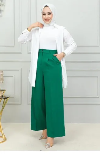 6156Nrs Pantalon Palazzo Vert Émeraude 15030