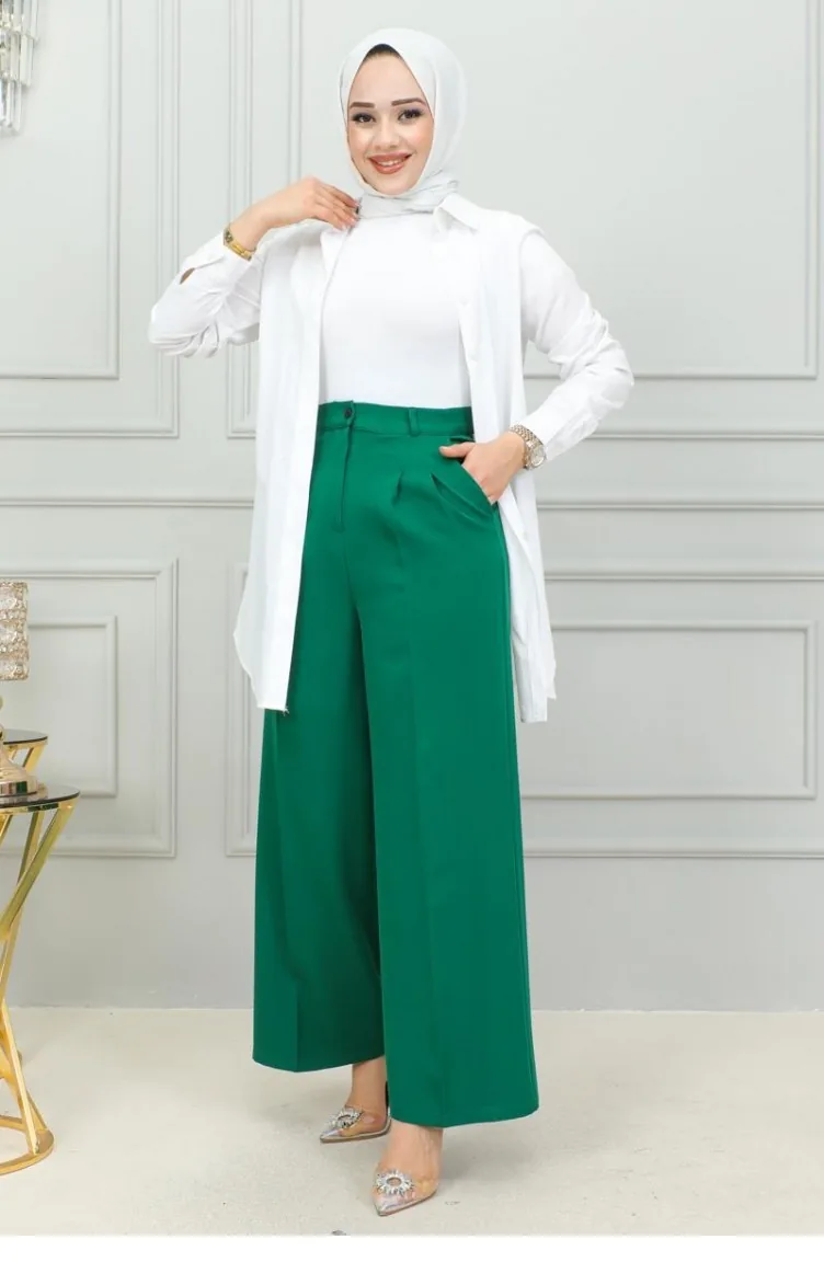 6156Nrs Pantalon Palazzo Vert Émeraude 15030
